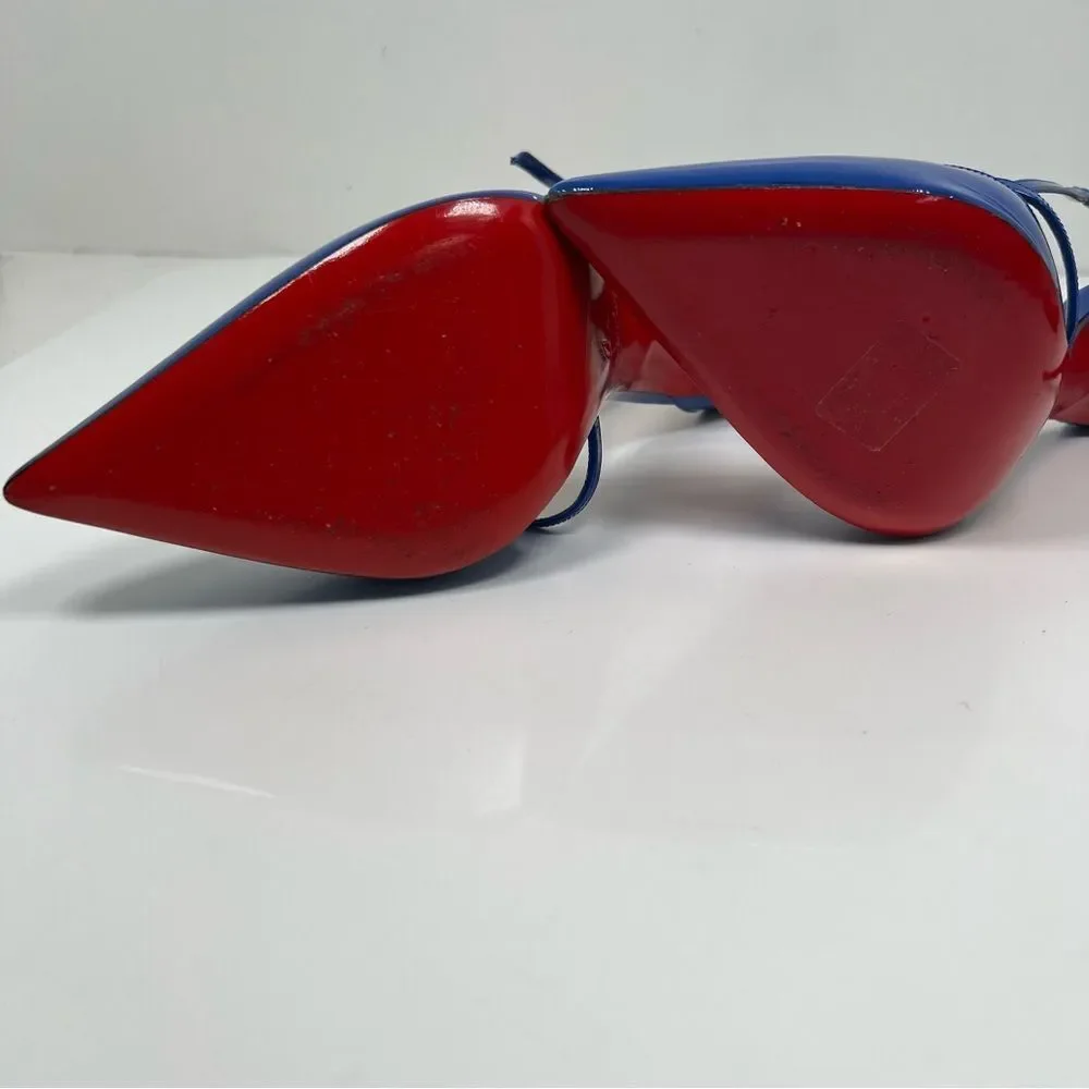Christian Louboutin Cross Blake 100 Patent Electric Blue Strap Heel Pump Size 10 - Picture 8 of 9